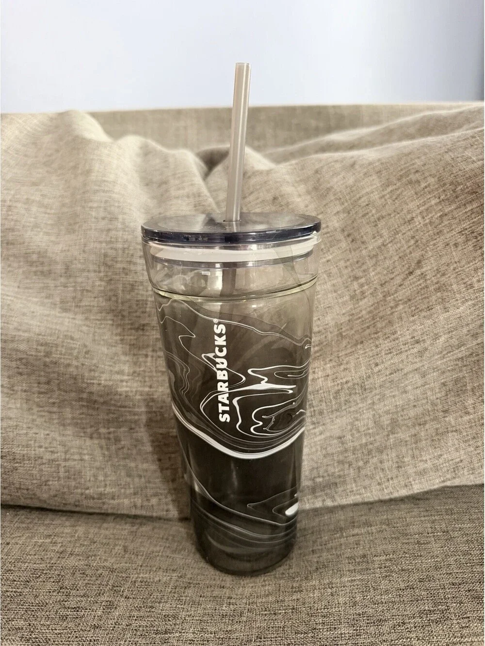 Starbucks Venti Glass Tumbler Marbled Waves With Straw 2017 Retired 20oz